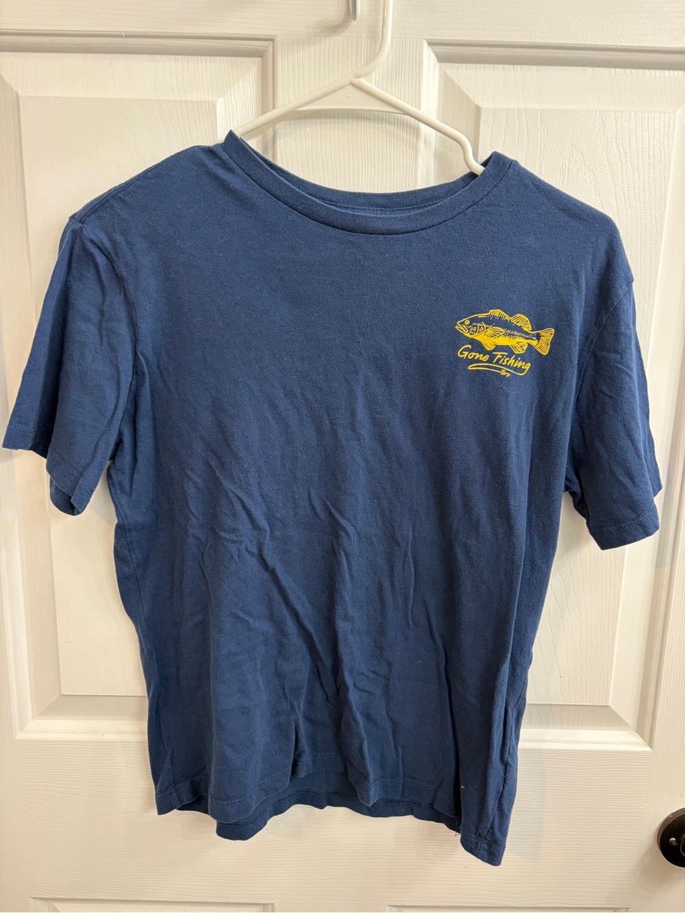 Old Navy Blue Tee with Yellow Fishing Graphic